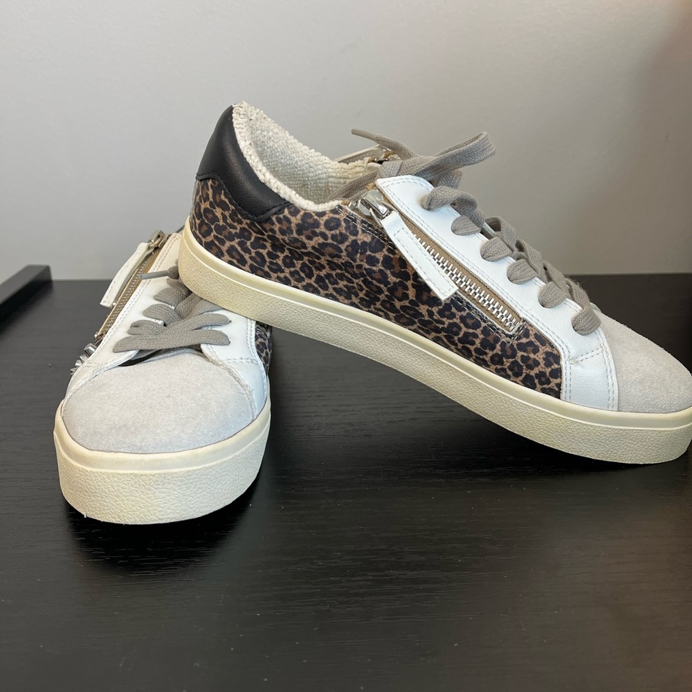 Steve Madden Parka Studded Animal Print Mixed Media Low Leather Sneakers  7.5